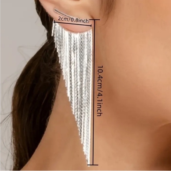 Liquid Silver Cascade Couture Fringe Earrings - Picture 3 of 4
